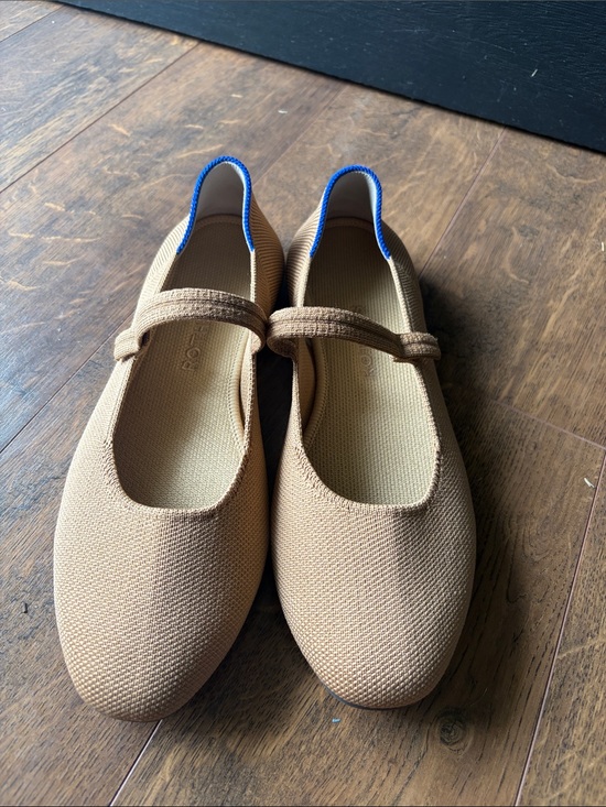 Rothy's Shoes - Rothy's Tan Mary Jane Flats with Blue Trim